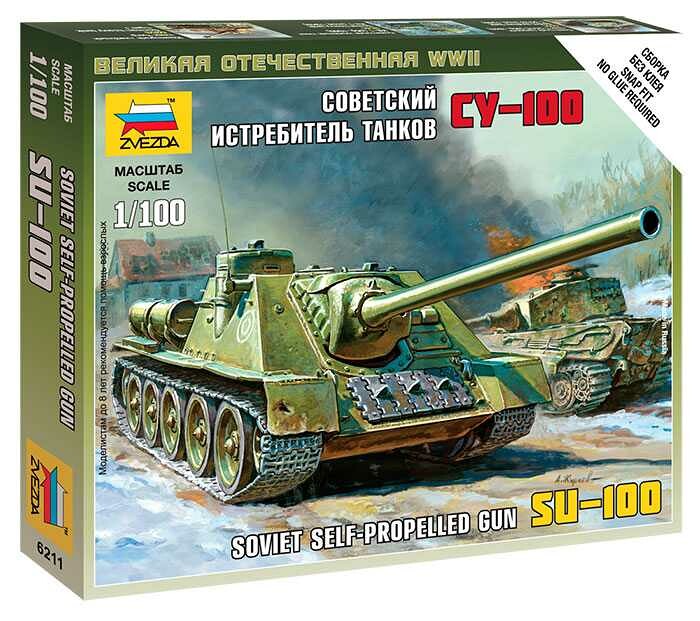 Zvezda Wargames (WWII) military 6211 - Self-propelled Gun SU-100 (1:100) - 32-6211 - expresní doprava