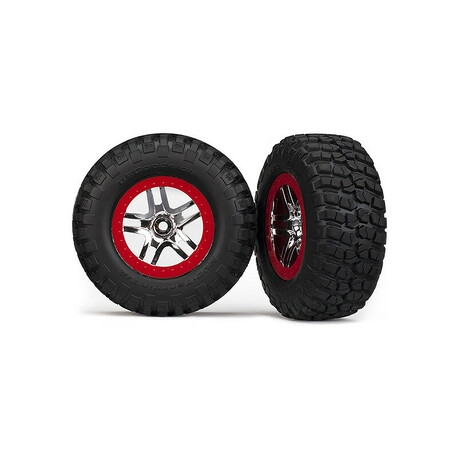 Traxxas kolo 2.2/3.0", disk SCT Split-Spoke stříbrný-červený, pneu KM2 (2) (2WD přední)