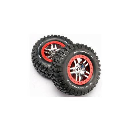 Traxxas Laufrad 2.2 / 3.0", Disc SCT Split-Spoke silber-rot, Bereifung KM2 (2)