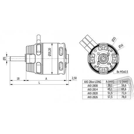 AXI 2808/24 V2 LONG striedavý motor