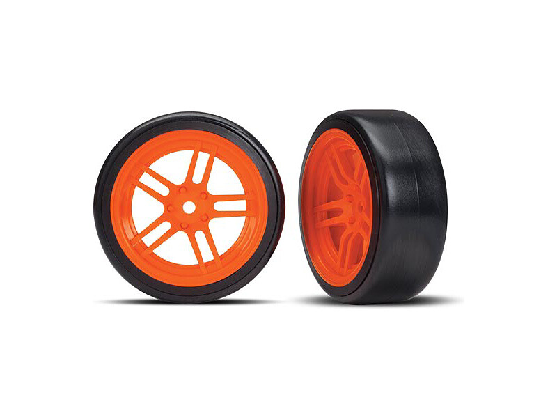 Traxxas koleso 1.9", disk split-spoke oranžový, pneu Drift (2) (predné) [TRA8376A]