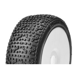 1/8 Off Road Buggy nalepené gumy, S-CODE, bílé disky, Medium-Soft směs, 1 pár