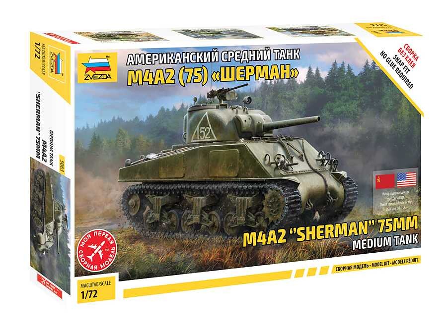 Zvezda Model Kit tank 5063 - M4 A2 (75mm) Sherman Medium Tank (1:72) - 32-5063 - expresní doprava