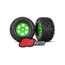 Traxxas wheel 4.3/5.7", green disc, Sledgehammer tires (pair)