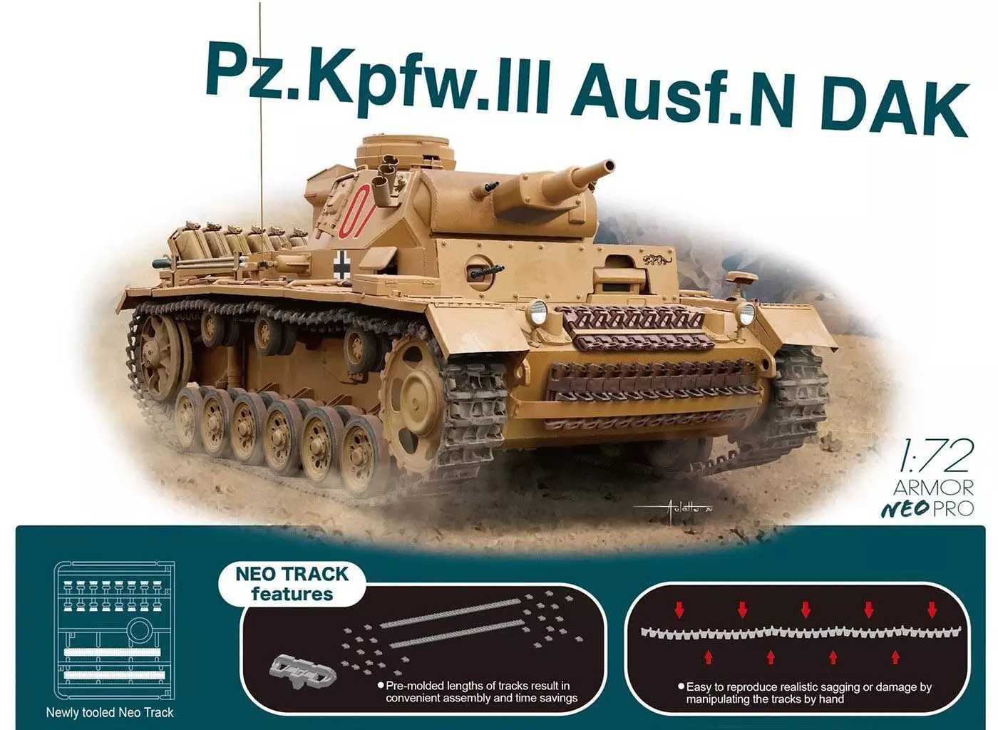 DRAGON Model Kit tank 7634 - Pz.Kpfw.III Ausf.N DAK w/Neo Track (1:72) - 34-7634 - expresní doprava