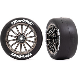 Traxxas wheel 2.0", multi-spoke disc black chrome, slick tires (front) (2)