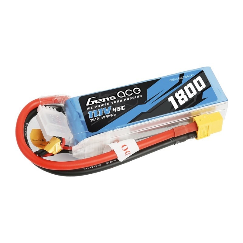 GensAce Soaring LiPo 3S 11.1V-1800-45C(XT60) 92x31x25mm 153g G-Tech GE1-1800-3X6GT