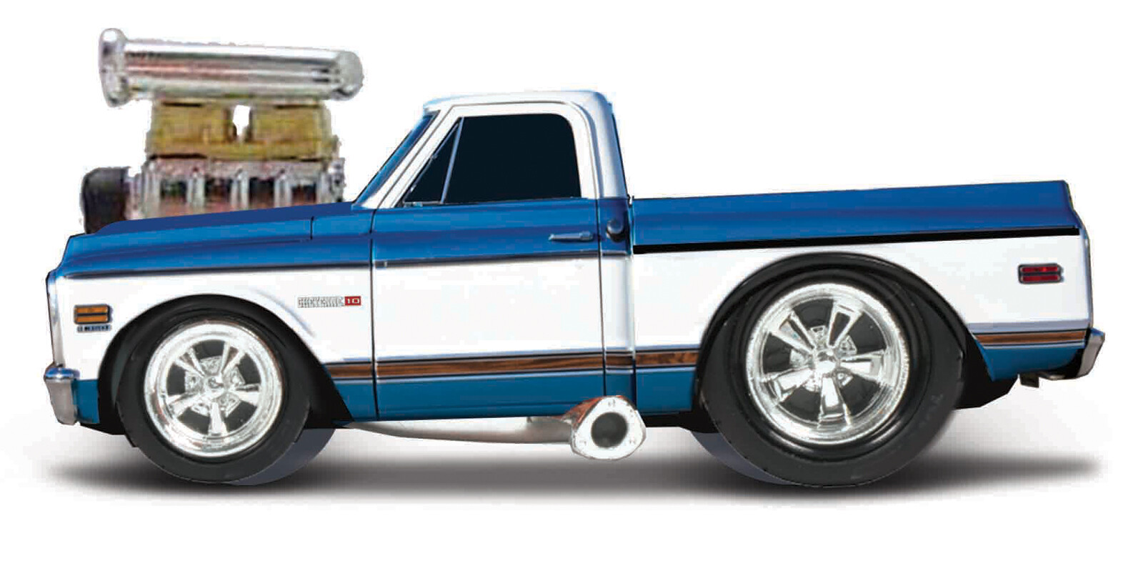 Maisto - Muscle Machines - 1972 Chevrolet C10 Pickup, modro-bílá, 1:64 - 101215567 - expresní doprava