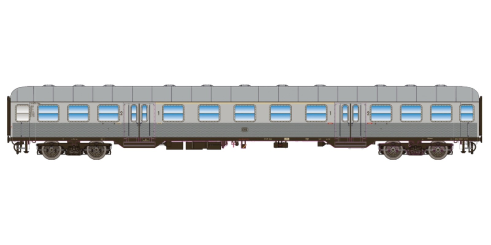 n-Wagen, H0, AB4nb-59, 31479 Esn, 1./2. Kl, DB Ep. III, silber, Pfauenauge, Rahmen schwarz, Dach silber, DC - ESU36487 - expresní doprava