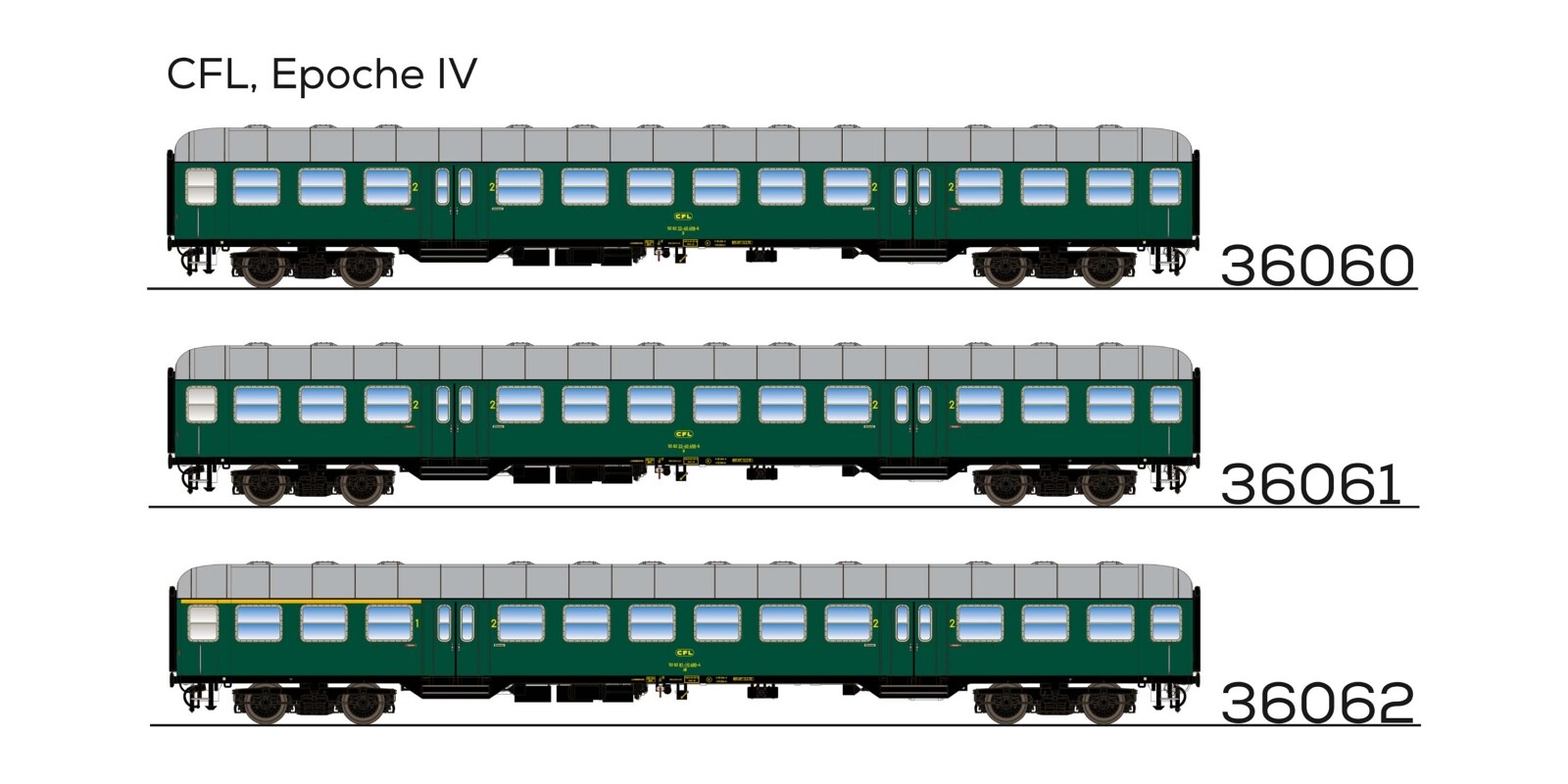 n-Wagen, H0, B, 82 22-40 458, 2. Kl, CFL Ep. IV, flaschengrün, Dach silber, DC - ESU36060 - expresní doprava