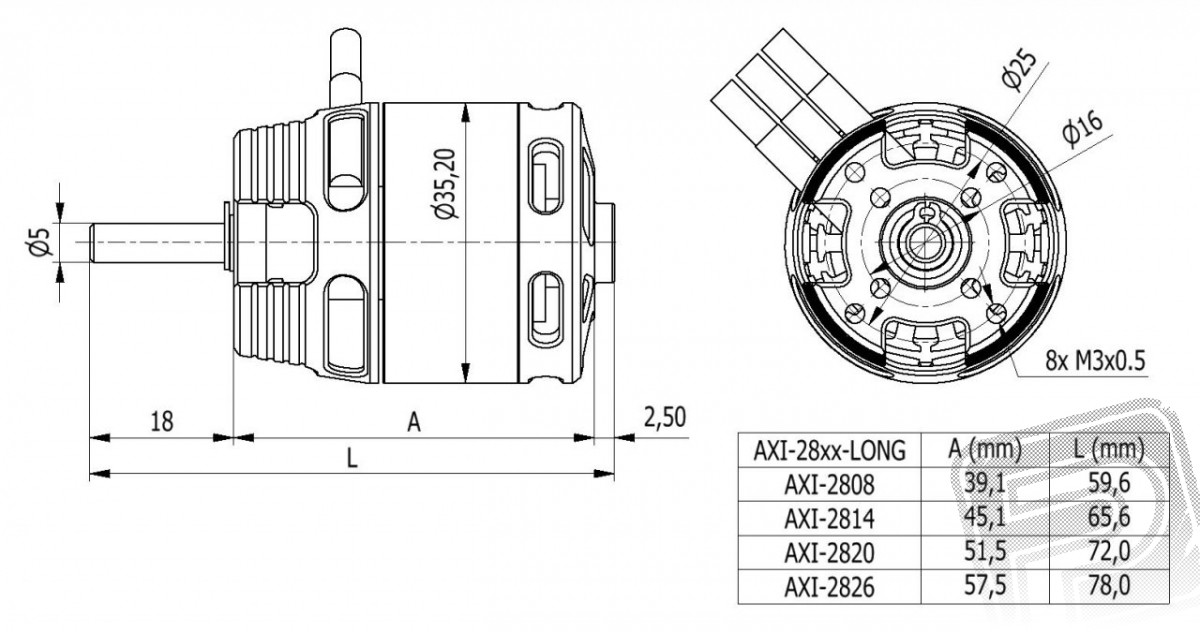 AXI 2820/10 V2 LONG striedavý motor [3EL10530V2L]