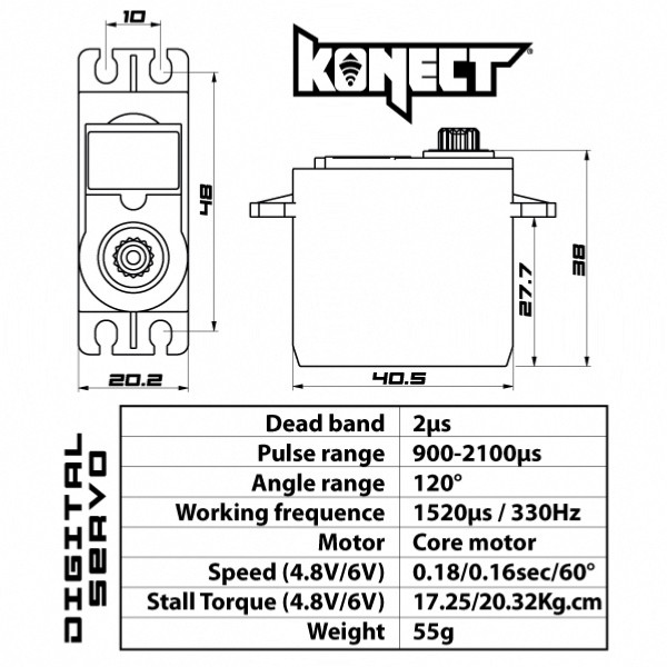 KONECT 21 kg Digital servo (21kg-0,16s/60°) - KN-2116LVMG - expresní doprava