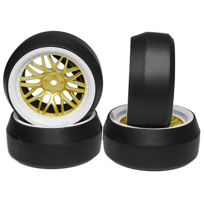 Yeah Racing Spec D LS Wheel Offset +6 White Gold w/Tire 4ks pro 1/10 Drift - YR-WL-0088 - expresní doprava