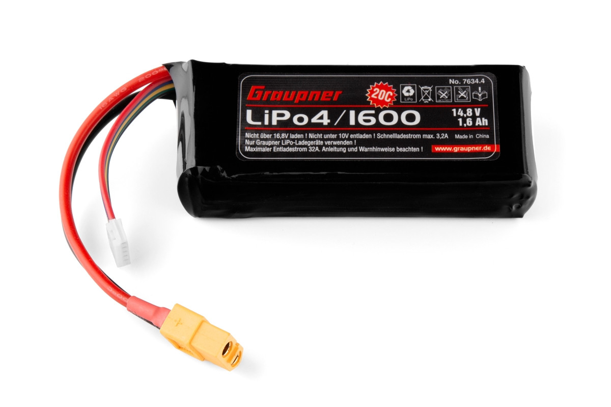 Graupner LiPo-Akku 20C 4/1600 14,8V s konektorem XT-60 - GR7634.4 - expresní doprava